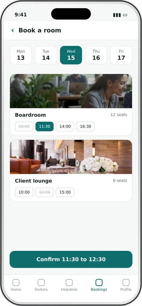 BelleVie app: Meeting rooms