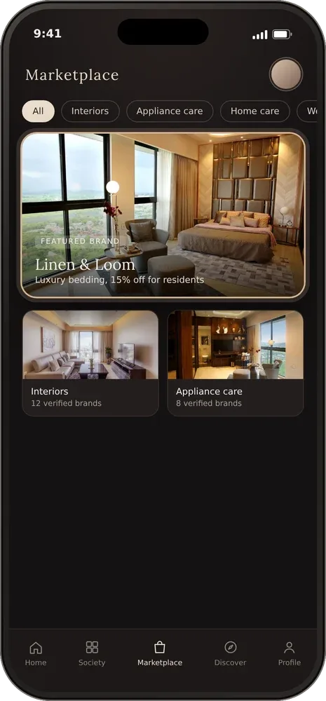 BelleVie app: Marketplace features